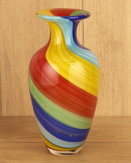 10" Rainbow Murano Glass Abstract Round Table Vase