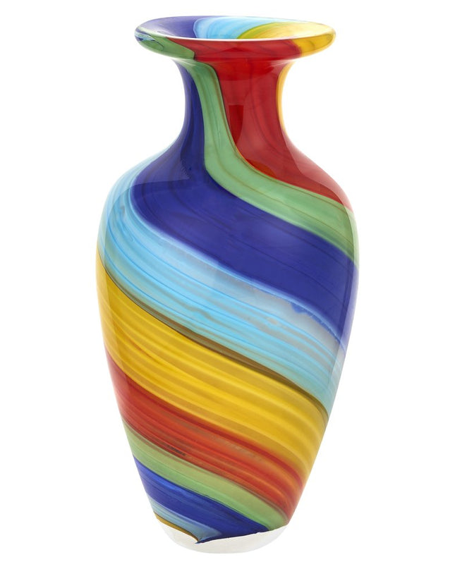 10" Rainbow Murano Glass Abstract Round Table Vase