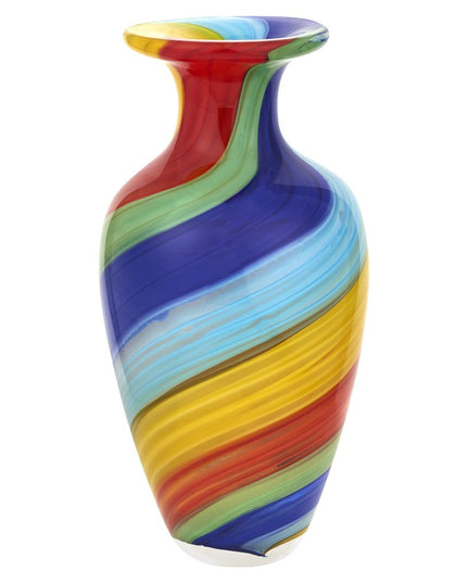 10" Rainbow Murano Glass Abstract Round Table Vase