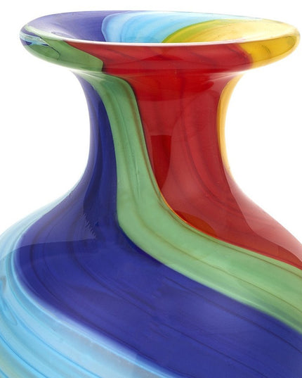 10" Rainbow Murano Glass Abstract Round Table Vase
