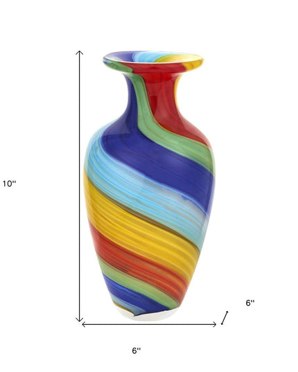 10" Rainbow Murano Glass Abstract Round Table Vase