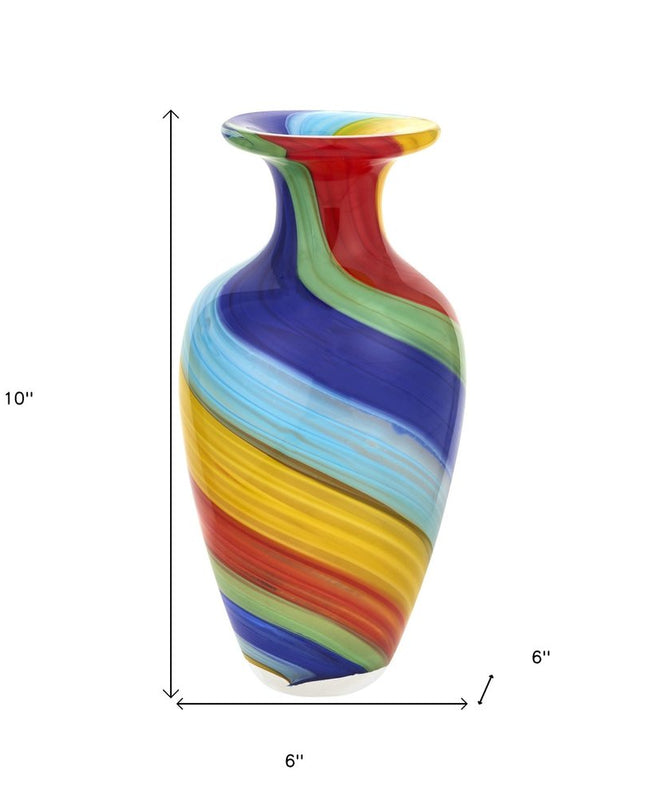 10" Rainbow Murano Glass Abstract Round Table Vase