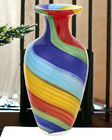 10" Rainbow Murano Glass Abstract Round Table Vase