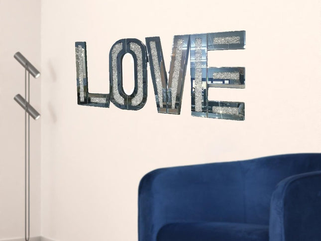 Silver Mirrored Mosaic Crystal Bling LOVE Wall Decor