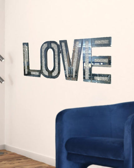 Silver Mirrored Mosaic Crystal Bling LOVE Wall Decor