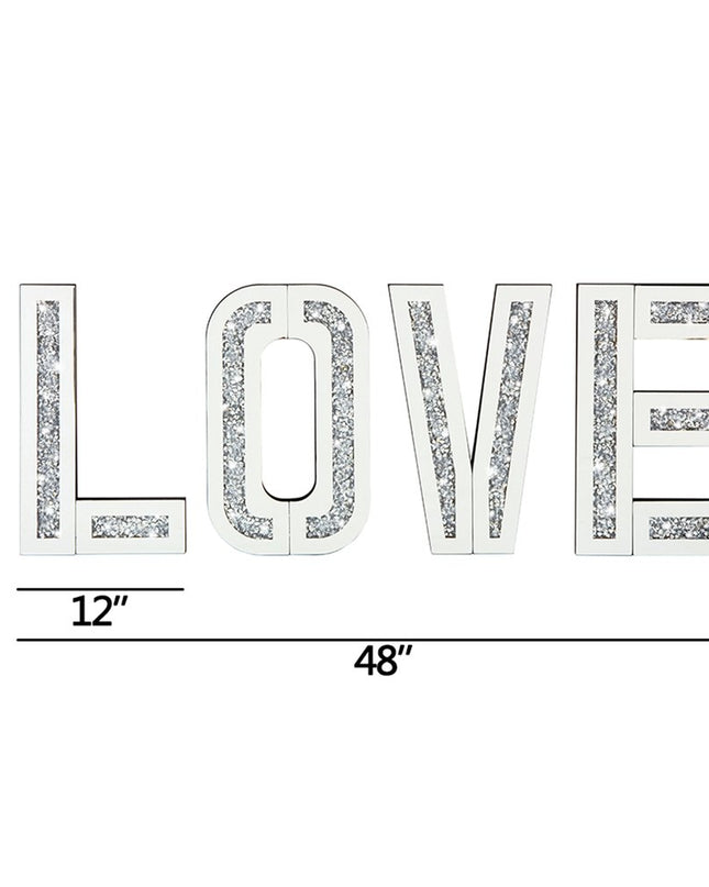 Silver Mirrored Mosaic Crystal Bling LOVE Wall Decor