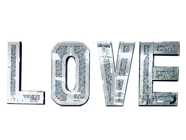 Silver Mirrored Mosaic Crystal Bling LOVE Wall Decor