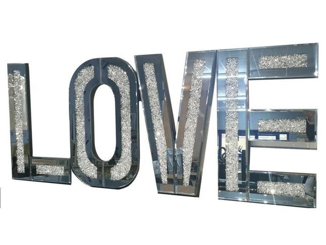 Silver Mirrored Mosaic Crystal Bling LOVE Wall Decor