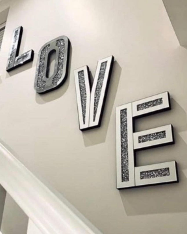 Silver Mirrored Mosaic Crystal Bling LOVE Wall Decor