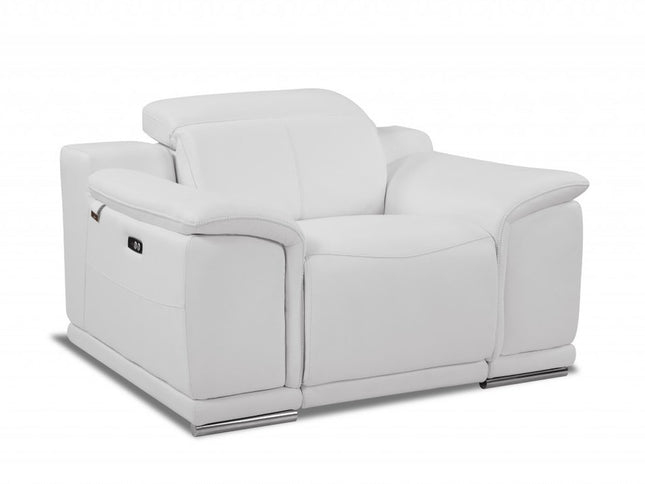 48" White Italian Leather Arm Chair