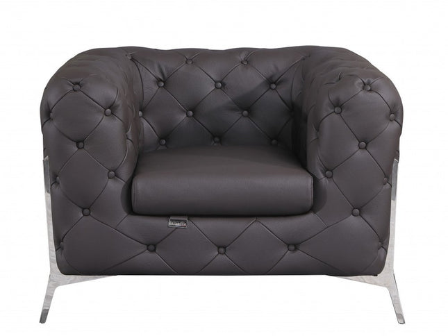 45" Brown Italian Leather Arm Chair