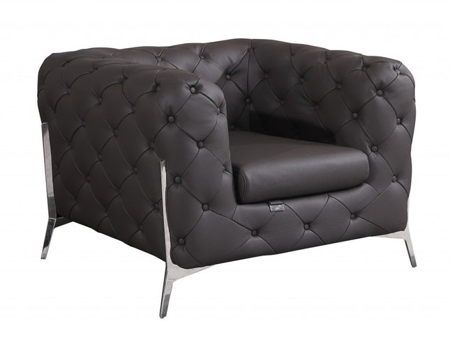 45" Brown Italian Leather Arm Chair