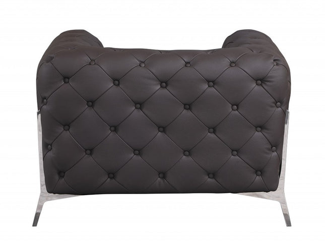 45" Brown Italian Leather Arm Chair