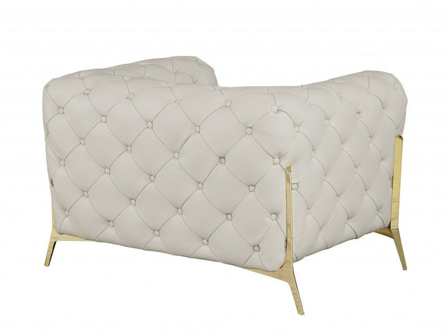45" Beige And Gold Italian Leather Tufted Chesterfield Chair