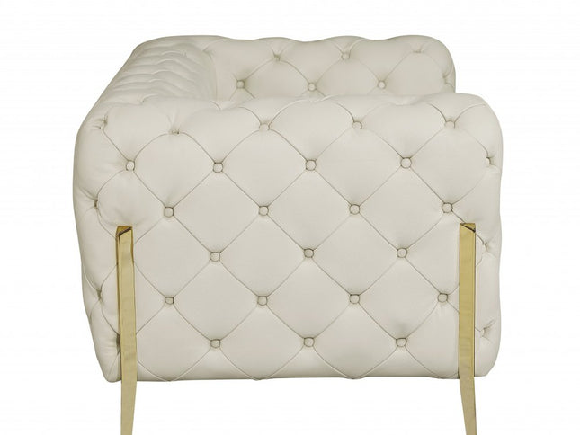 45" Beige And Gold Italian Leather Tufted Chesterfield Chair