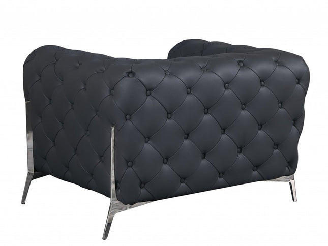 45" Dark Slate Gray And White Italian Leather Arm Chair