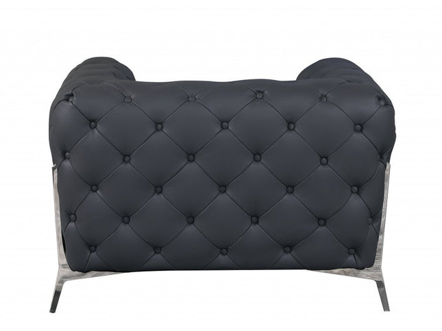 45" Dark Slate Gray And White Italian Leather Arm Chair