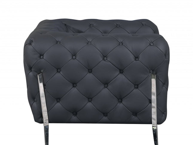 45" Dark Slate Gray And White Italian Leather Arm Chair