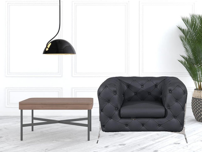 45" Dark Slate Gray And White Italian Leather Arm Chair