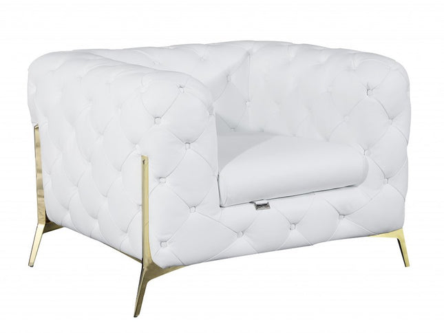 45" White And Gold Italian Leather Arm Chair