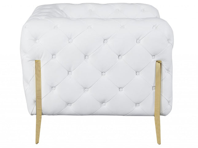 45" White And Gold Italian Leather Arm Chair
