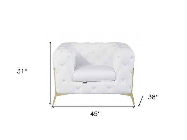 45" White And Gold Italian Leather Arm Chair