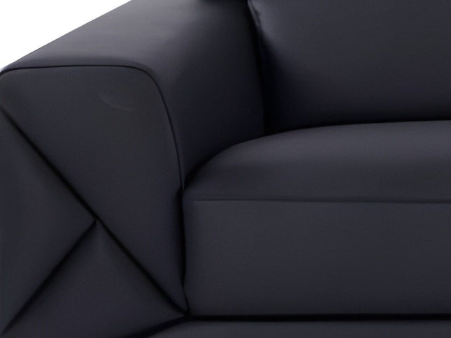 89" Black Italian Leather Sofa With Silver Legs