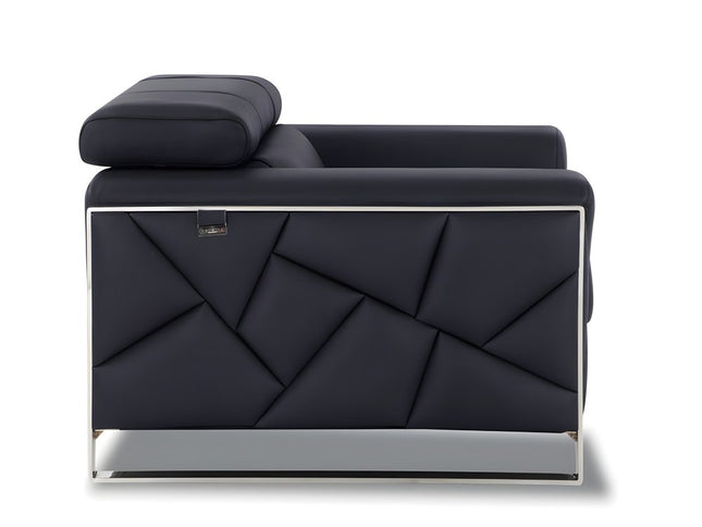 89" Black Italian Leather Sofa With Silver Legs