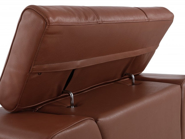 89" Camel Italian Leather Sofa With Silver Legs