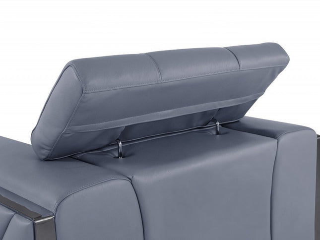 89" Light Blue Italian Leather Sofa With Chrome Legs