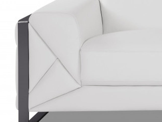 89" White Italian Leather Sofa With Chrome Legs