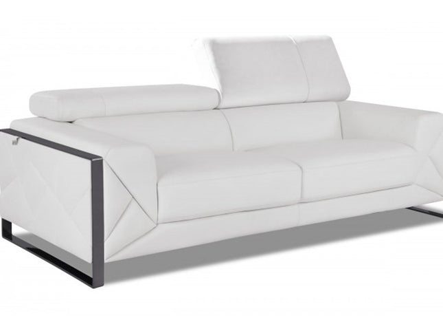 89" White Italian Leather Sofa With Chrome Legs