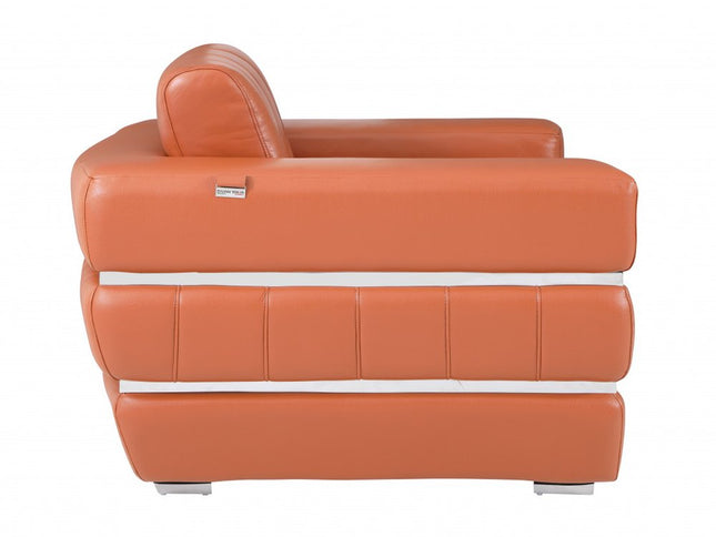 89" Camel Italian Leather Sofa With Silver Legs