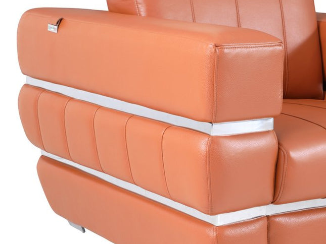 89" Camel Italian Leather Sofa With Silver Legs