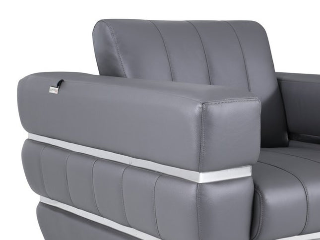 89" Dark Gray Italian Leather Sofa With Silver Legs