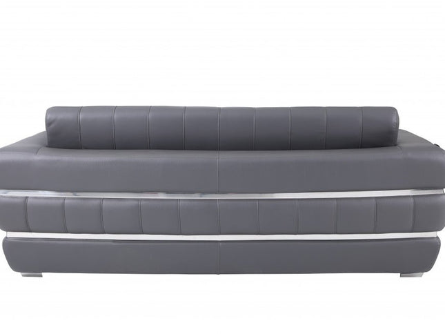 89" Dark Gray Italian Leather Sofa With Silver Legs