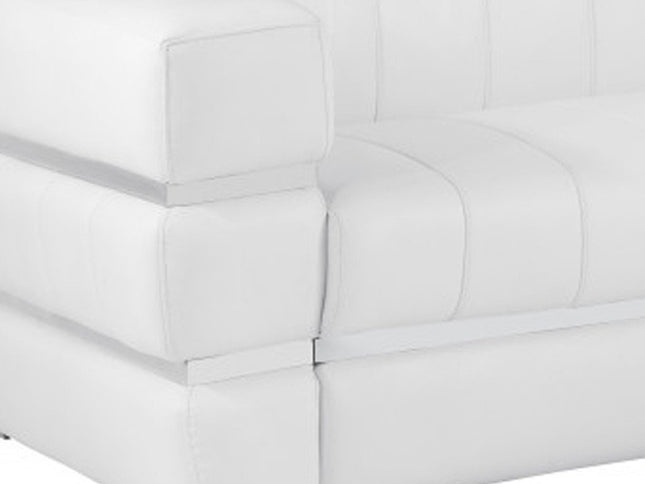 89" White Italian Leather Sofa With Silver Legs