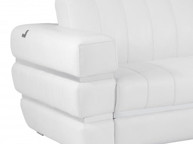 89" White Italian Leather Sofa With Silver Legs