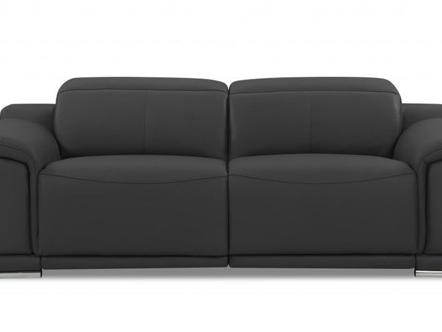 86" Dark Gray Italian Leather USB Reclining Sofa With Silver Legs