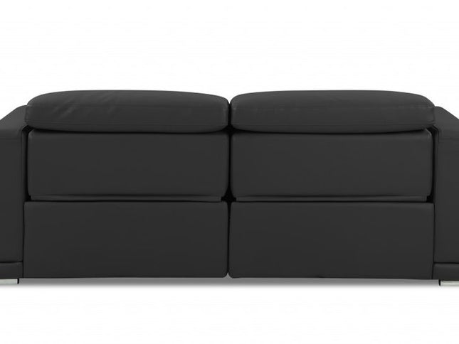 86" Dark Gray Italian Leather USB Reclining Sofa With Silver Legs