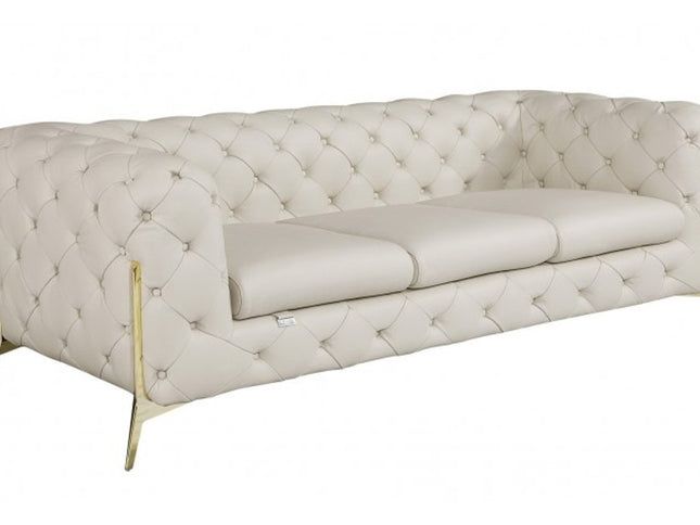 93" Beige Italian Leather Chesterfield Sofa With Silver Legs