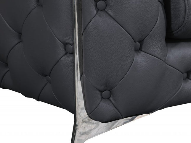 93" Dark Gray Italian Leather Chesterfield Sofa With Silver Legs