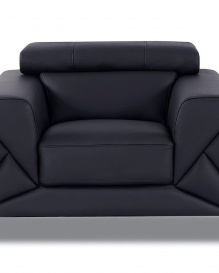 Three Piece Indoor Black Italian Leather Six Person Seating Set