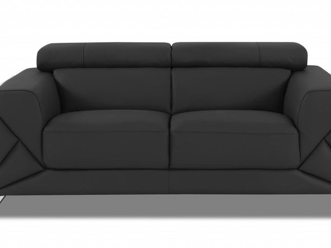 Two Piece Indoor Dark Gray Italian Leather Five Person Seating Set