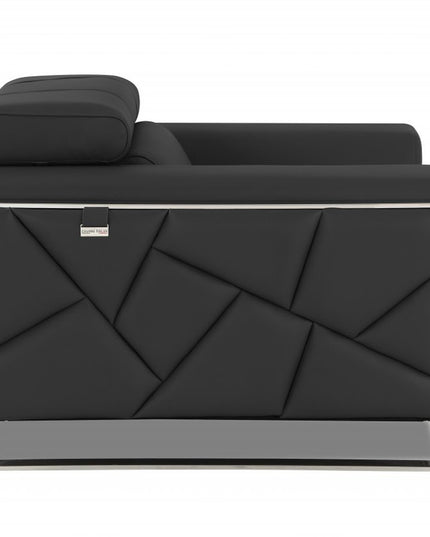 Two Piece Indoor Dark Gray Italian Leather Five Person Seating Set