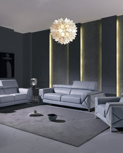 Three Piece Indoor Light Blue Italian Leather Six Person Seating Set