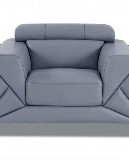 Three Piece Indoor Light Blue Italian Leather Six Person Seating Set