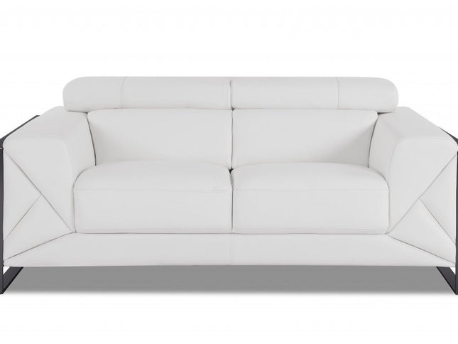 Two Piece Indoor White Italian Leather Five Person Seating Set