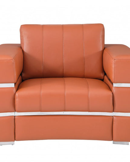 Three Piece Indoor Camel Italian Leather Six Person Seating Set