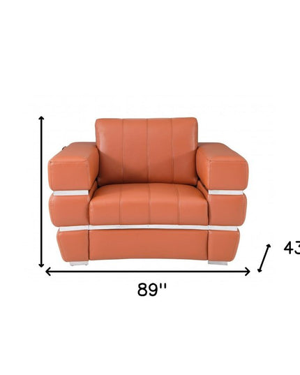 Three Piece Indoor Camel Italian Leather Six Person Seating Set